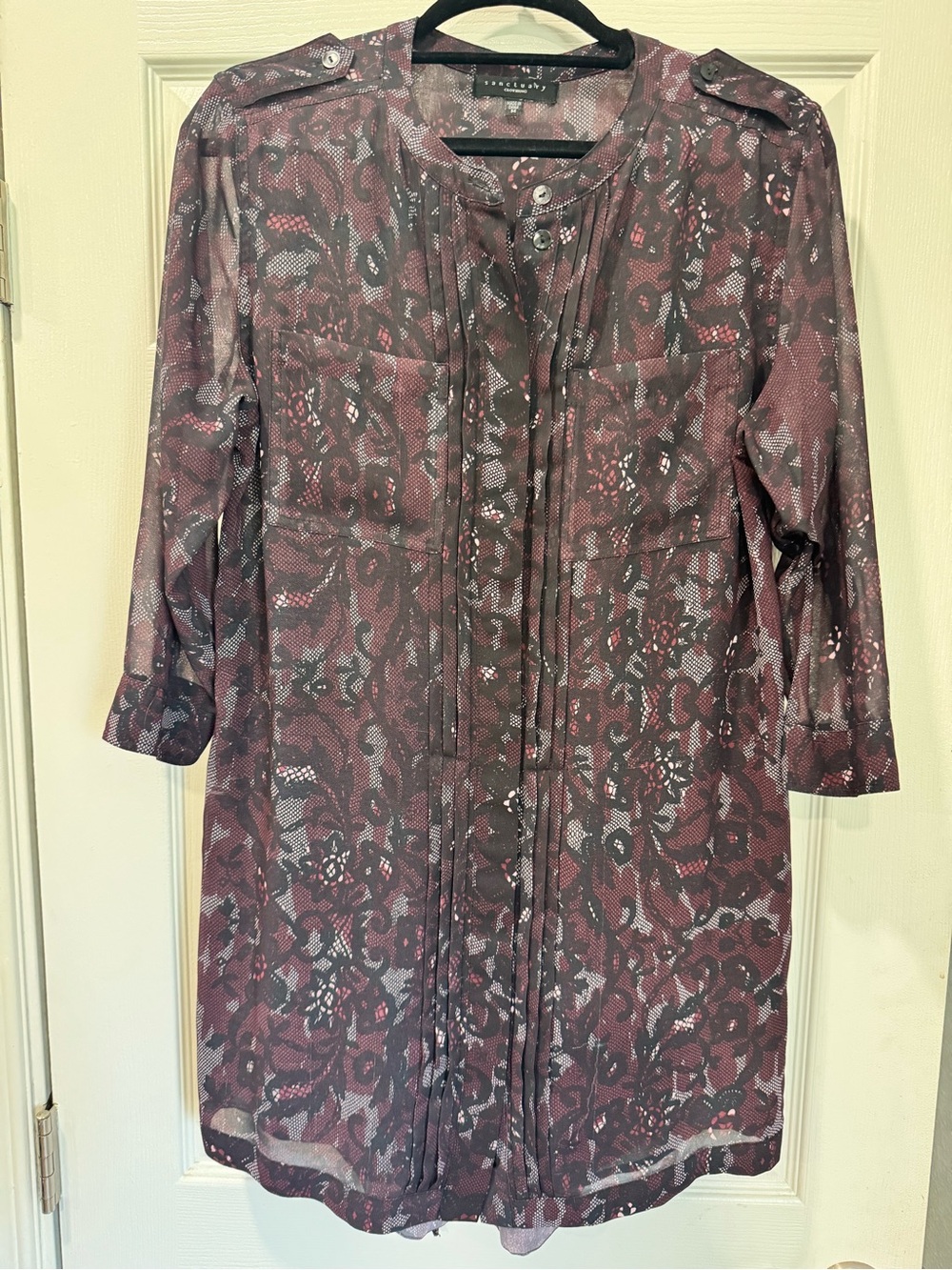 Sanctuary- Plum and Black Printed Tunic Dress